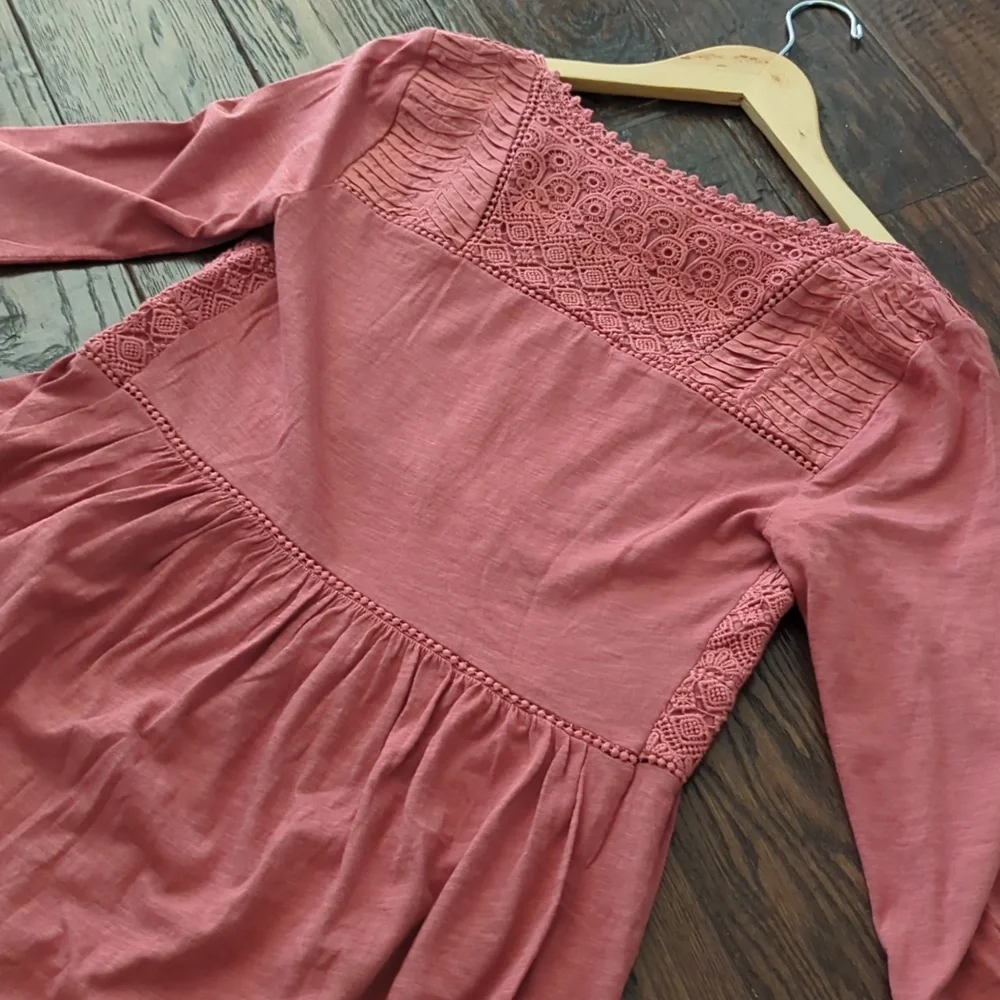 ANTHRO I Terra Cotta Nosara Crochet Lace Peplum Shirt Top by Meadow Rue, S